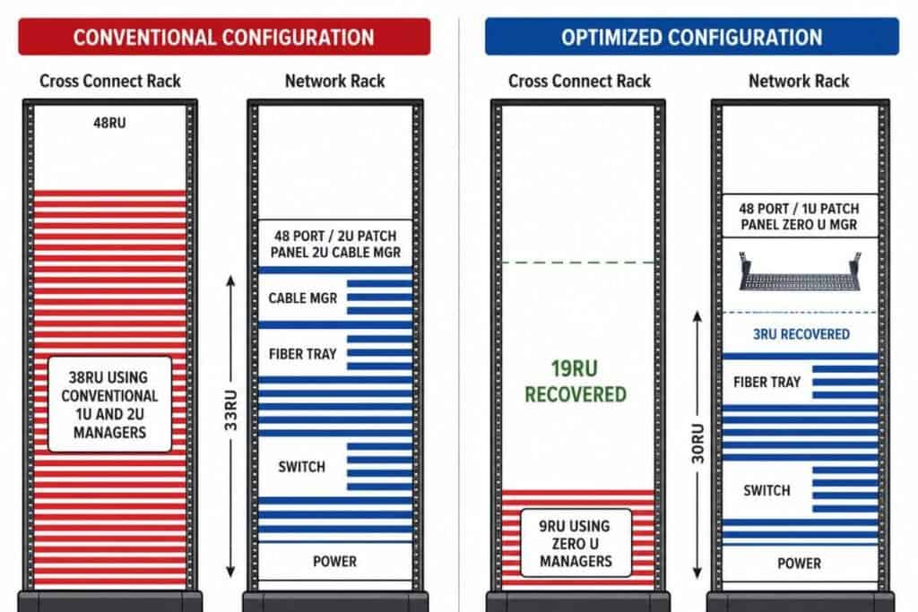Horizontal Zero U Cable Manager shows how much rack unit it can recover