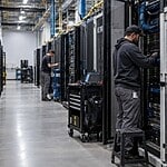 AI Data Center technician retrofitting server racks for AI processing - featured image