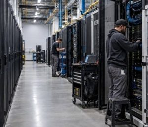 AI Data Center technician retrofitting server racks for AI processing - featured image