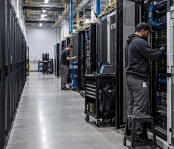 AI Data Center technician retrofitting server racks for AI processing - featured image
